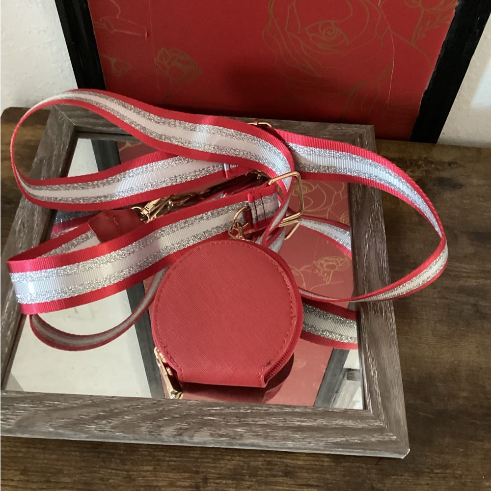 Red Crossbody Bag with Silver Accents